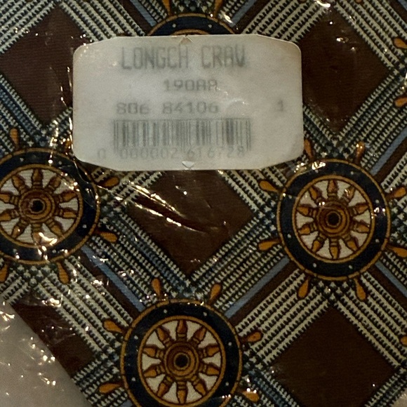 Longchamp Paris Silk Tie – Nautical Wheel Print in Brown & Gold - Picture 7 of 8